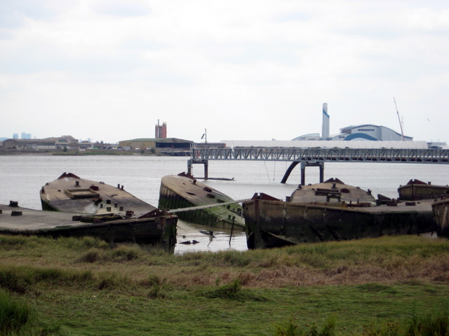 Abandoned World War II concrete barges