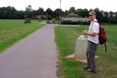 Tom stands by the mighty Meridian marker.